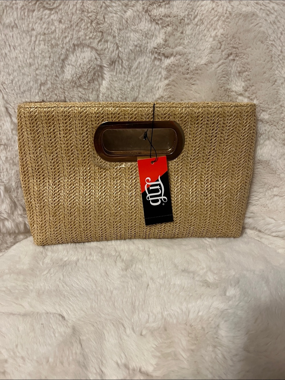 Handwoven Straw Clutch with Cutout Handle - Natural